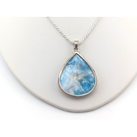 Women's Larimar Pendant Necklace Rope Chain Style Handmade Fine‎ Jewelry *** - Picture 3 of 11